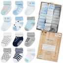 Baby Socks 12 Pairs - Non-Slip Infant Grip for Newborns & Toddlers 0-6 Months, Boys & Girls, Safe for Walking (Blue)
