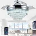 LEONTYNE 42" Modern Crystal Chandelier Ceiling Fan with Light & Remote, Dimmable LED Fandelier for Bedroom Living Room,3 Color Temperatures,6 Speeds, Retractable Blades, Timing & Memory Function (Brushed Nickel)