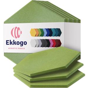 Acoustic Panels 12-Pack - 12"X10.4"X0.4" Soundproof Wall Panels - High Density Sound Dampening - Gin Green Hexagon