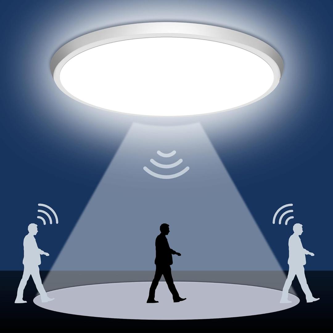 Motion Sensor Ceiling Light Wired - 12 Inch Motion Activated Flush Mount Lighting Fixture - 24W LED Ceiling Light for Closet, Hallway, Porch, Laundry, Garage, Basements - 5000K White Motion Sensor Ceiling Light Wired - 12 Inch Motion Activated Flush Mount Lighting Fixture - 24W LED Ceiling Light for Closet, Hallway, Porch, Laundry, Garage, Basements - 5000K White