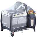 4 in 1 Pack and Play,Portable Nursery Center Baby Playard with Bassinet &Changing Table,Foldable Baby Crib Travel Playpen with Wheels,Removable Canopy with Toys,Storage Bag (Grey)