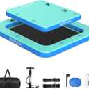 2 in 1 Inflatable Floating Dock, 8.2FTx7.2FT Floating Mat with Mesh Swim Area & Portable Pool Island Platform with Air Pump, Repair Kit, Storage Bag & Linking Ropes for Swimming, Lake, Beach