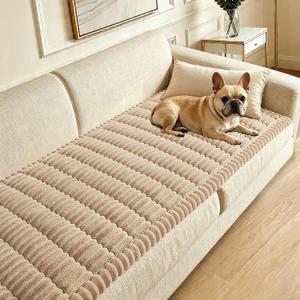 Couch Cover for Dogs Washable,Non Slip Fuzzy Durable Couch Covers for 3 Cushion Sofa Pet Friendly Sofa Cover Dog Thick Soft Slipcovers Protector Couches Mat Bed (Brown, 27.6" x 82.7"/70 x 210cm)