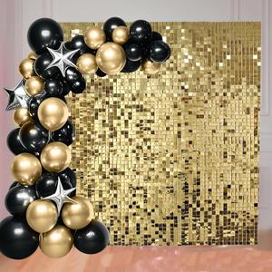 Ozikutech 36 Pcs Light Gold Shimmer Wall Backdrop Panels for Birthday Party Decoration - 6x6 FT Square Sequin Backdrop