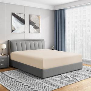 Cathay Home Queen Fitted Sheet - Double Brushed Ultra Soft  Wrinkle & Fade Resistant - 14" Standard Pocket Fitted Sheet Only - Good Fit for 12"-16" Deep Mattress (Queen, Cream)