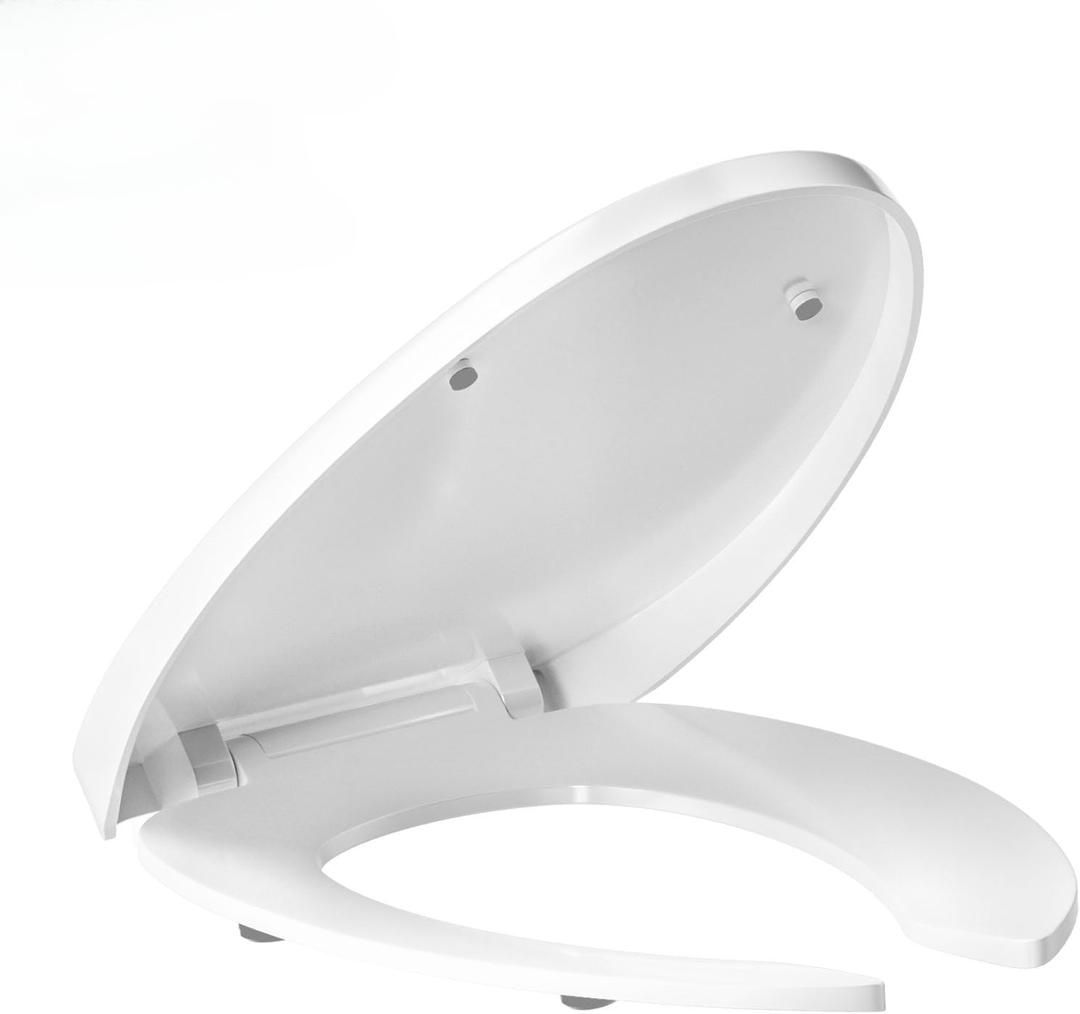 Heavy Duty Open Front Elongated Toilet Seat, Soft Close White | Soft close toilet seat | elongated open front design | 4 non-slip bumpers | heavy duty plastic | commercial & residential