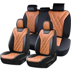 Coverado Car Seat Covers Full Set, Seat Covers for Cars, Front Seat Covers and Back Seat Cover Waterproof Leather Automotive Seat Cover, Universal Car Interior Protectors Cushion for Most Cars