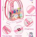 D-FantiX Unicorn Art Supplies Clear Backpack for Toddler, 51Pcs DIY Coloring Craft Kits with Scratch Art Paper and Stickers, Road Trip Activities for Kids, Creative Birthday Gift for Girls