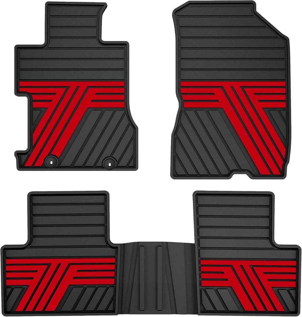 TTX LIGHTING Rubber Floor Mats for Honda Civic Sedan 2006-2011 | Not for Coupe, All Weather Heavy Duty Custom Fit Car Liners, 1st & 2nd Row, Black & Red