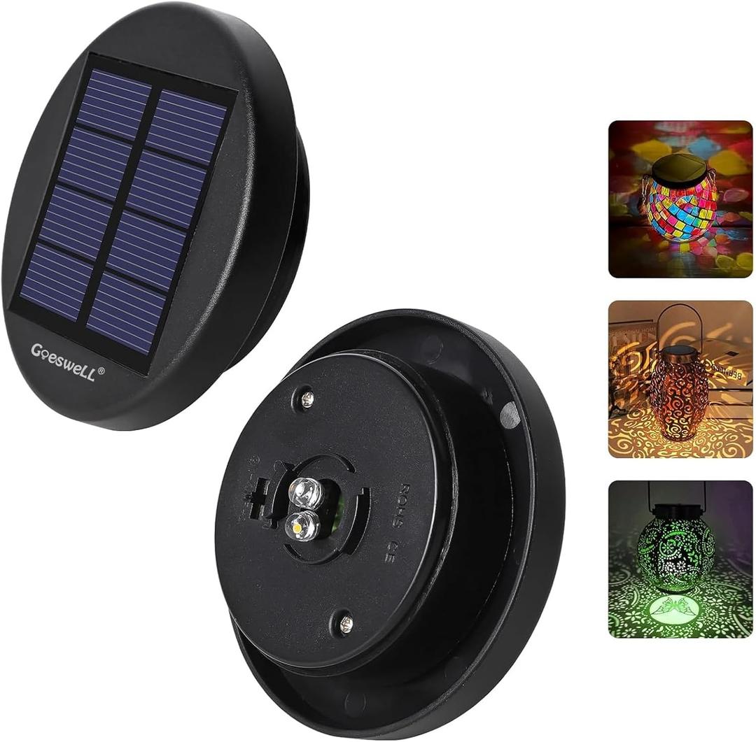 Solar Lights Replacement Parts for Lanterns: 2.83 in Replacement Tops with Warm White & RGB LED Light for Outdoor-2 Pack Waterproof Lid Caps for 2.36 in, 2.42 in, 2.5 in, 2.76 in, 2.83 in Lantern Port