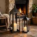 23" 17" Large Bronze Metal Candle Lanterns Decorative Indoor Modern Farmhouse Lantern Decor Set of 2 Outdoor Lanterns for Porch Patio Floor Mantle Fireplace Lantern for Christmas Halloween Home Decor
