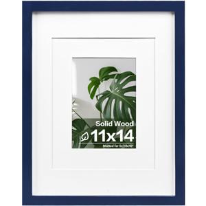 Egofine 11x14 Picture Frame Made of Solid Wood Covered by Plexiglass, Display Pictures 5x7/8x10 with Mat or 11x14 Without Mat for Table Top Display and Wall Mounting Photo Frame, Navy Blue