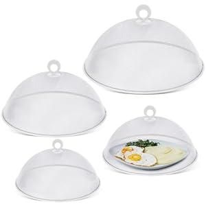 Baderke 4 Pcs Metal Mesh Food Cover 14'' 12'' 11'' 10'' food covers for outside mesh Food Domes for Outdoor Picnic Food Net Covers for Outside Keep out Flies for Table Picnic Camping(White)