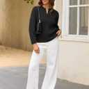 ZAFUL Womens Fall Cable Knit Sweaters Long Sleeve V Neck Chunky Casual Pullover Tops 2025 Fashion Clothes Winter Trendy (L)