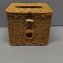 Facial Clean Skin Club Face Towels Holder for Bathroom, Plastic Rattan Disposable Face Towel Holder, Farmhouse Style for XL Face Towels Box Basket with Lid, Light Brown