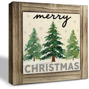Merry Christmas Wood Sign, Christmas Tree Decors Art, Xmas Home Decors, Decorative Wooden Table Signs, Farmhouse Tabletop Decor, Xmas Holiday Party Decor Ornaments (Style 16)
