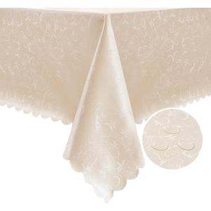 Romanstile Rectangle Vinyl Tablecloth,100% Waterproof Heavy Duty Oil Spill Proof Stain Resistant Plastic PU Table Cover with Flannel Backing for Kitchen, Dining (Flower Beige, 54 x 78)