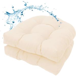 MTMR Outdoor Chair Cushions Set of 2, 19x19 Waterproof Wicker Seat Cushions for Patio Furniture, Thick Tufted Outdoor Replacement Furniture Pad for Porch Lawn Wicker Desk Dining Rocking Chair, Cream