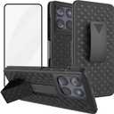 Ailiber Compatible with Moto G Power 2025 Phone Case, Motorola G Power 2025 Belt Clip Case Holster with Screen Protector, Swivel Kickstand Holder, Slim Shockproof Pouch Cell Phone Cover-Black