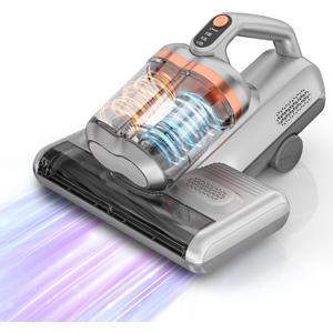 Mattress Vacuum,20Kpa Bed Vacuum Cleaner with 273nm UV-C Light & Ultrasonic & High Heating, Dual Brush Roll Rotation & Dust Cup, 500W Deep Cleaning 99.9% Filtration with 32000 RPM/Min (Orange)
