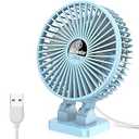 JZCreater USB Desk Fan, Mini Fan, 3 Speeds Desktop Table Cooling Fan in Single Button , Head Rotation Strong Wind, Quiet Mini USB Personal Fan for Home Desktop Office Table Travel，Sky Blue
