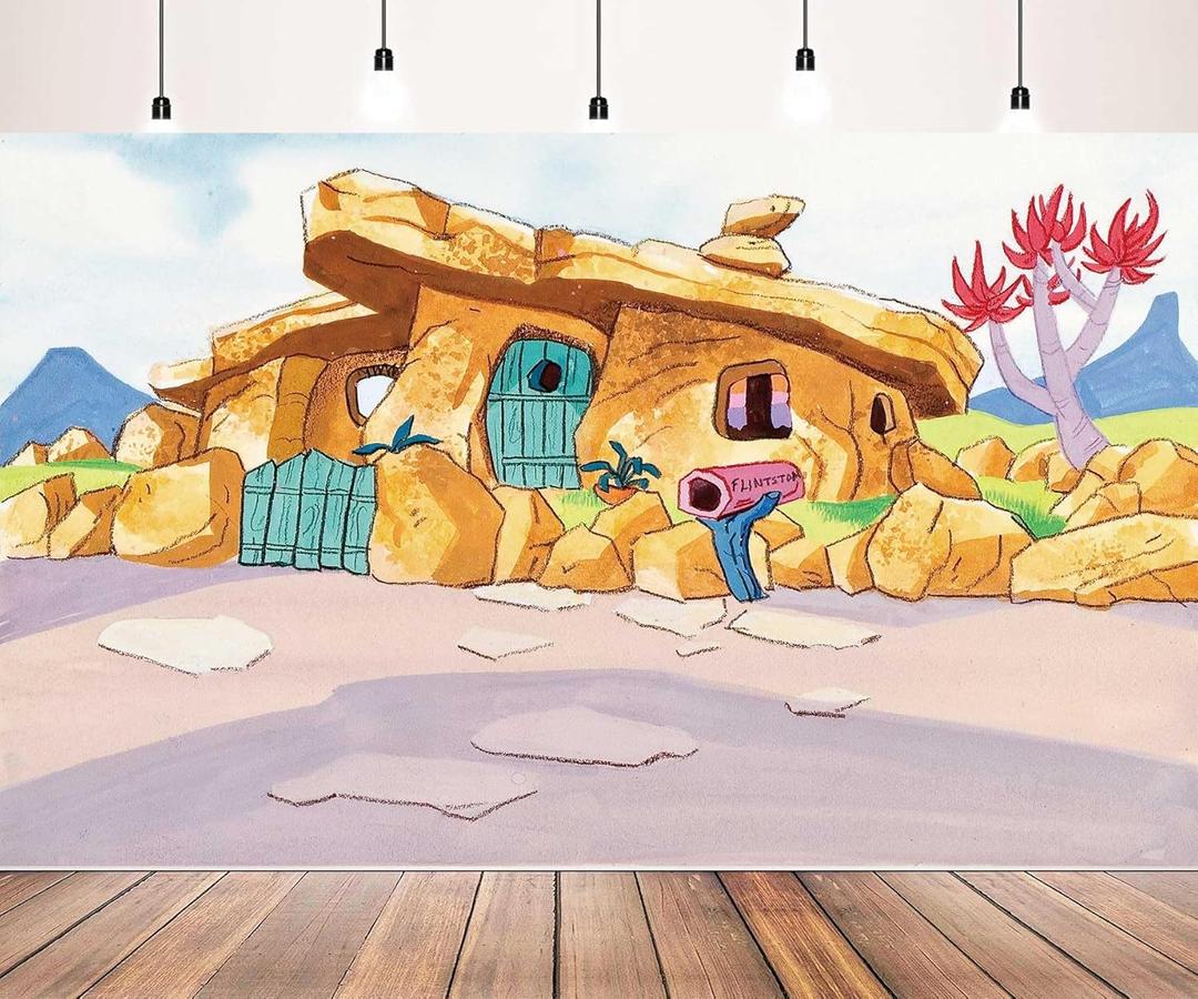 7x5ft Caveman Stone House Party Decorations Photography Backdrop for Kids Birthday Party Decorations Baby Shower Supplies Picture Photoshoot Props