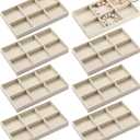Highergo 8 Pcs Velvet Jewelry Trays Stackable Drawers Organizer Ring Earring Bracelet Necklace Storage Trays, 8.3x4.7x1''(6 Grids)