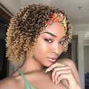 Aisaide Headband Wigs for Black Women Synthetic Short Kinky Curly Afro Golden Wig with Headband Attached Scarf Wigs Deep Curly None Lace Front Wig Head Wrap Wig 2 in 1 Synthetic Curly Hair Wigs