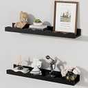 Floating Shelves for Wall Décor 24 Inch Long Set of 2 Nursery Book Shelves Bathroom Shelves Over Toilet Shelf for Books, Plants, Toys, Photo Frames, Picture Ledge-Black