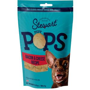 Stewart Freeze Dried Dog Treats, PuffPops Bacon and Cheese Recipe, Gluten Free, 5.8 Ounce Resealable Pouch, Made in USA, Dog Training Treats, Best By 08/10/25