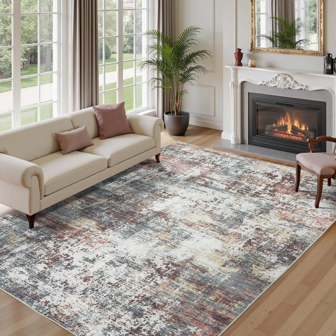 9x12 Area Rugs for Living Room, Large Washable Rug, Rust Red