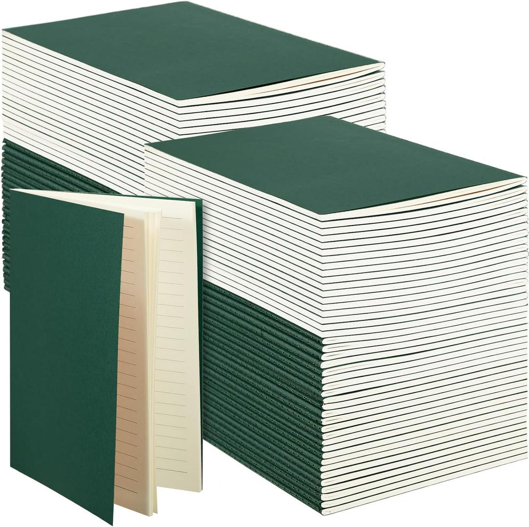 Sepamoon 150 Pack Kraft Notebook Journals 5.82 Inch x 4.13 Inch A6 Softcover Notebooks Bulk for Kids Student Writing Sketch Travel Journal Office Notepad with 48 Page 24 Sheet(Green,Lined)