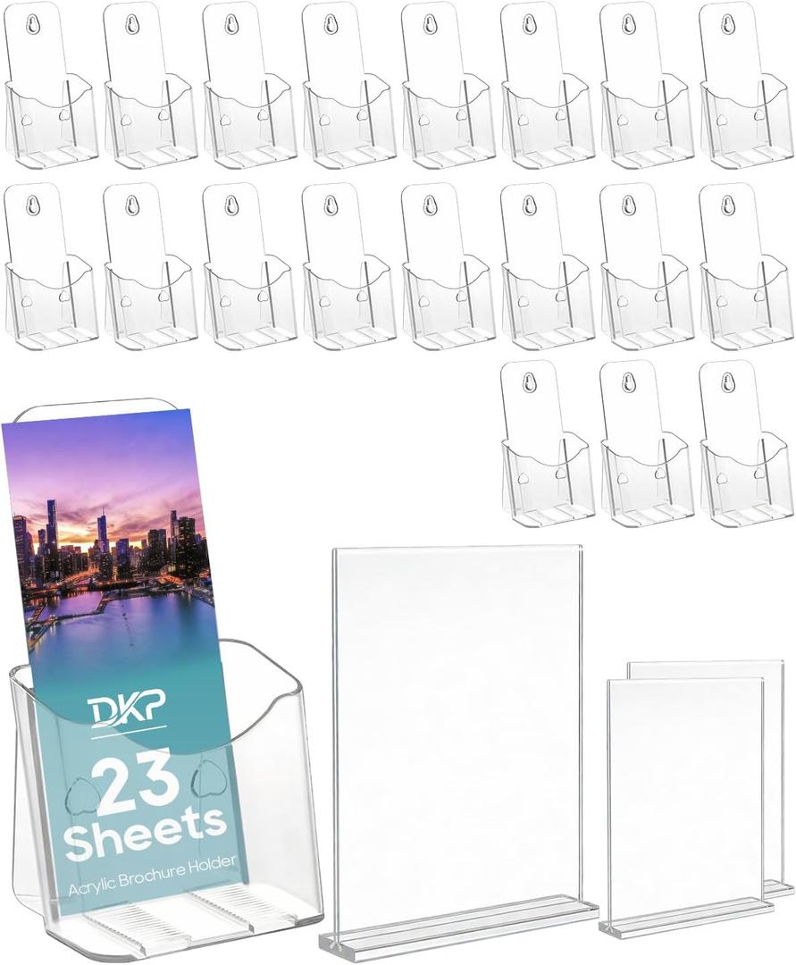 23 Pack Acrylic Brochure and Card Holder Stand, 4x9 Inch Clear Brochure Holder Stand with Heavy Base for Tabletop, Counter, Desk, Flyers, Menus, Postcards, acrylic brochure holder for Office, Restaurant, Retail