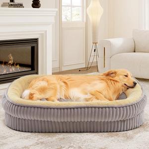 Orthopedic Dog Bed for Medium, Large Dogs Breeds, High Density Egg Crate Foam Dog Sofa Beds with Four Sided Bolster,Oval Kennel Bed, Pet Couch Bed,Removable Washable Cover& Non-Slip Bottom (35"L x 28"W x 7.5"Th, Gray)