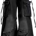 Womens Baggy Jeans Star Cargo Pants Y2k Wide Leg Jeans for Women Girls Cute Boyfriend Vintage Streetwear (Small, Black)