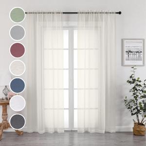OWENIE Sheer Curtains 96 Inch Length, Elegant Sheer Curtains for Bedroom, Window Voile Sheer Curtain Panels/Drapes/Treatment for Living Room, 2Pcs, Each 42" W x 96" L, Ivory