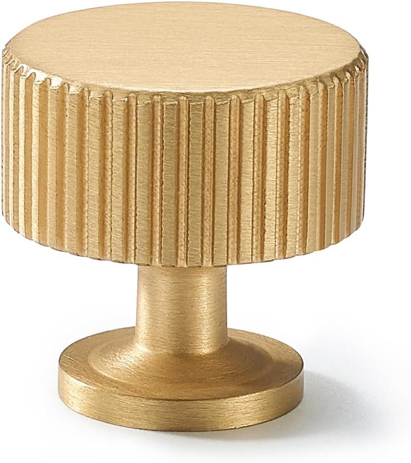 Brushed-Gold Drawer Cabinet Knobs - 10 Pack Solid Brass Handles(1-1/8x1-1/8inch/28x28mm) Modern Hardware for Dresser Kitchen Bedroom Bathroom
