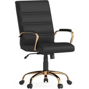 Flash Furniture Whitney Mid-Back Swivel LeatherSoft Desk Chair with Wheels, Padded Seat and Armrests, Adjustable Height Padded Office Chair, Black