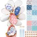 ForraFun 12 Set Oyster Shells Bulk for Crafts DIY -4''-5'' Ocean Pattern DIY Natural Oyster Shell Craft Kits with Decoupage Paper Napkin Paint Strips Brushes for Painting Beach Themes Wedding