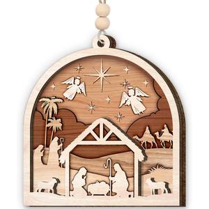 Nativity Scene Ornaments 2025 - Holy Family Christmas Ornament for Tree Decor, Catholic & Religious Gift for Women, Church Gifts for Men, Family, Friends, Wooden Nativity Ornament