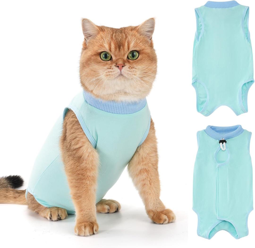 Avont Cat Recovery Suit for Surgery, Breathable Anti-Licking Onesie for Kittens, Surgical Post-Operative Protective Bodysuit, Comfortable Alternative to E-Collar -Mint (L)