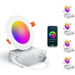 CLOUDY BAY [4 Pack] 4inch Smart WiFi LED Recessed Lights,RGBCW Color Changing Recessed Lighting,Compatible with Alexa and Google Home Assistant,No Hub Required,10W 2700K-6500K,CRI90+ Wet Location (White)