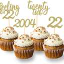 24pcs Feeling 22 Cupcake Toppers, Twenty Two Birthday Cake Decorations, Cheer to 22 Years Old Theme Party Decoration Supplies (Gold2)
