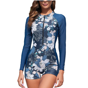 Womens Rash Guard Long Sleeve One Piece Swimsuits Zipper Front with Boy Shorts Swim Shirt Uv Protection UPF 50, Size L