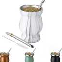 8oz Yerba Mate Cup, 304 Stainless Steel Double-Wall Mate Cup, Heat Insulation Yerba Mate Gourd, Tea Cup Set Includes Cleaning Brush & 2 Bombillas (Marble)
