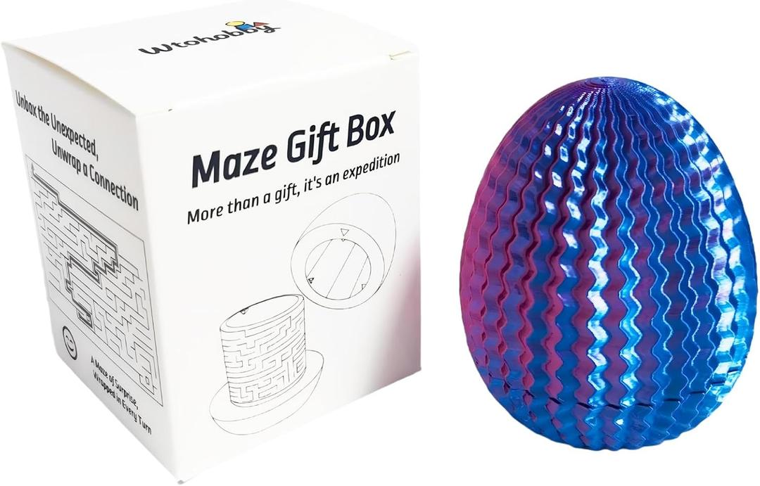 Mystery Egg Maze Puzzle Box - Creative Reusable 3D Printed Brain Teaser with Hidden Compartment for Cash Gifts Treasures, for Birthday, Christmas, Halloween and Easter for Kids & Adults(Blue-Purple)