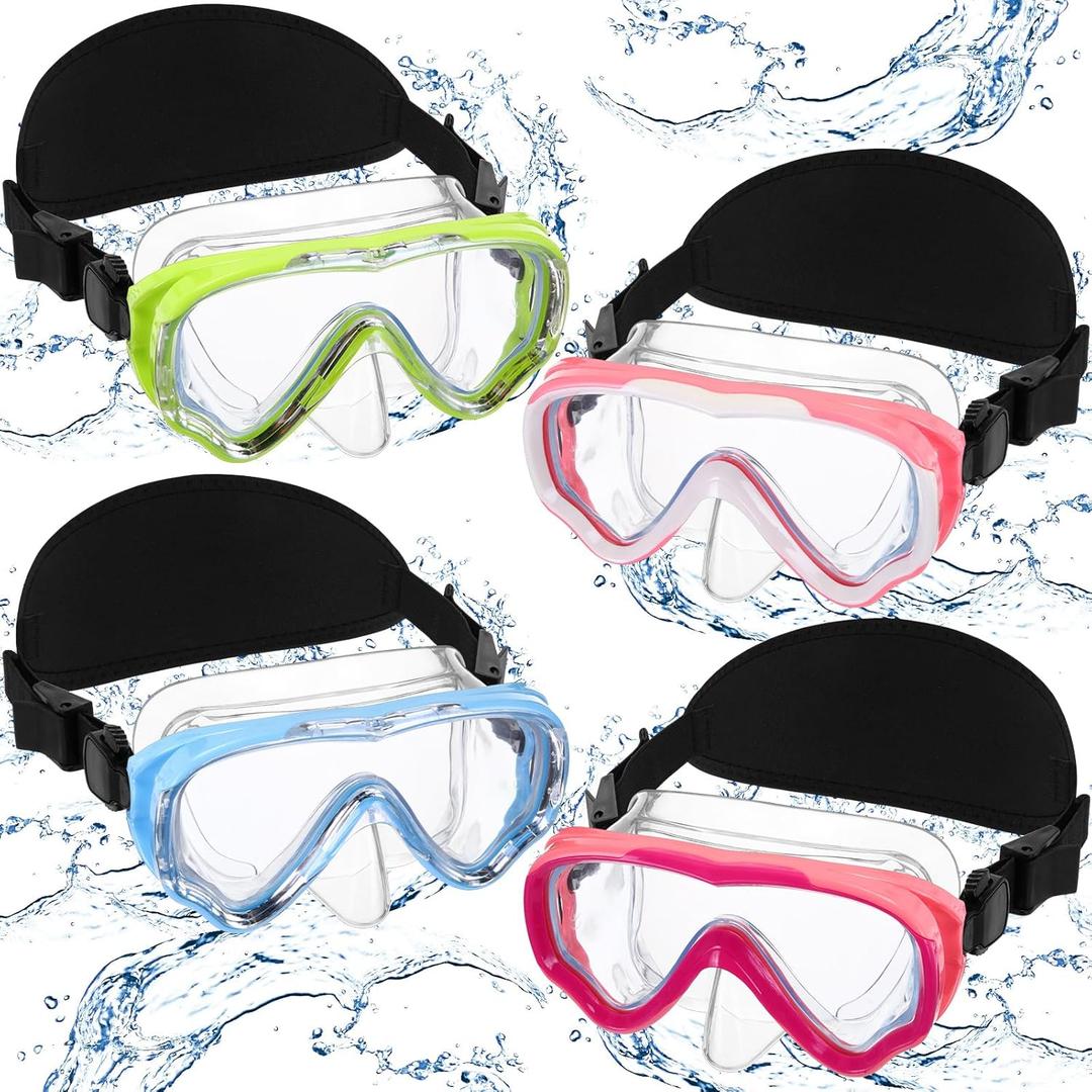 Flutesan 4 Pack Kids Swim Goggles with Nose Cover Hair Protector Elastic Strap Snorkel Diving Mask Swim Mask Swimming Glass Scuba Snorkel Goggles (Pink Purple, Pink White, Sky Blue, Green)