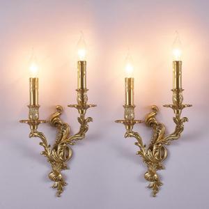 Rustic Brass Wall Sconce French Wall Light Fixture Retro Farmhouse Mid Centry Lantern Wall Sconce for Bedroom, Hallway, Living Room, Mirror,All Brass, E12 (Pack of 2)