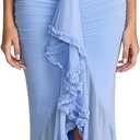 KUTUMAI Women Ruffle Bodycon Maxi Dress Ruched Long Formal Cocktail Wedding Guest Dresses (Blue, XL)