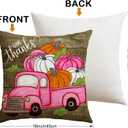 2 x Artscope Fall Decorative Throw Pillow Covers 18x18 Inch Set of 4, Happy Fall Pumpkin Truck Thankful Grateful Blessed Outdoor Farmhouse Pillow Cases for Home Sofa Couch-Pink Brown